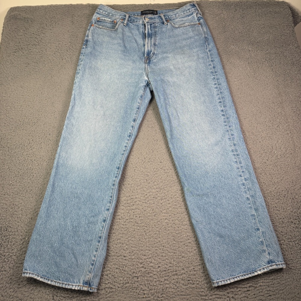 Abercrombie Fitch Baggy Jeans Mens 34x32 Light Blue Washed Rigid Denim Y2K